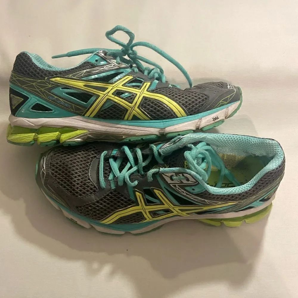 Asics GT-1000 3 Gray Aqua Yellow Running Training Shoes Sneakers Womens 8.5